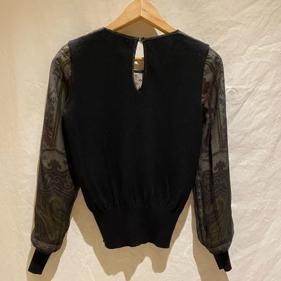 Etro black top with sheer overlay and sequins, size 42 - Picture 2 of 8